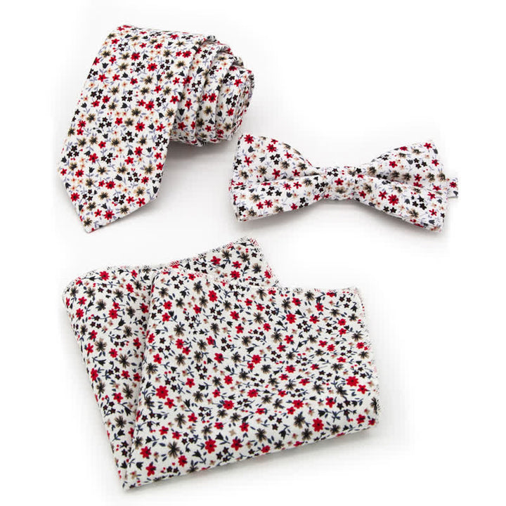 Ensemble de 3 nœuds papillon en coton à motifs floraux et cachemire pour homme - Style n° 8 - Noeud Papillon + Cravate + Mouchoir - image 21
