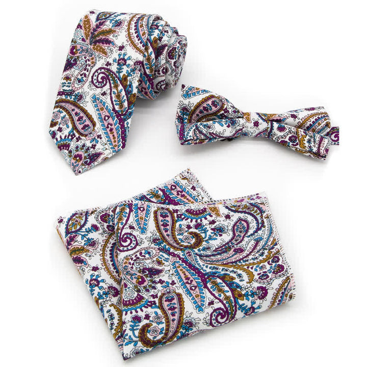 Ensemble de 3 nœuds papillon en coton à motifs floraux et cachemire pour homme - Style n° 4 - Noeud Papillon + Cravate + Mouchoir - image 9