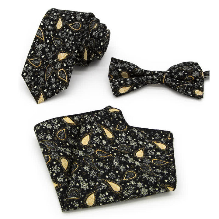 Ensemble de 3 cravates en coton à motif cachemire et fleurs pour homme