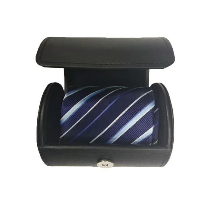 Boîte à cravate ronde noire avec boucle magnétique et étui en cuir