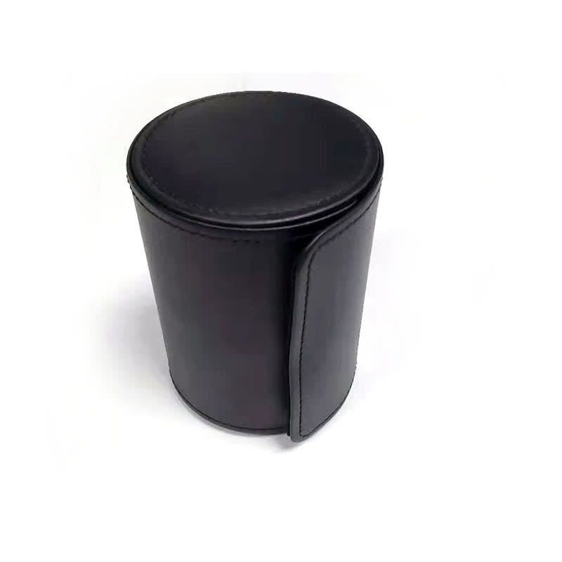 Boîte à cravate ronde noire avec boucle magnétique et étui en cuir