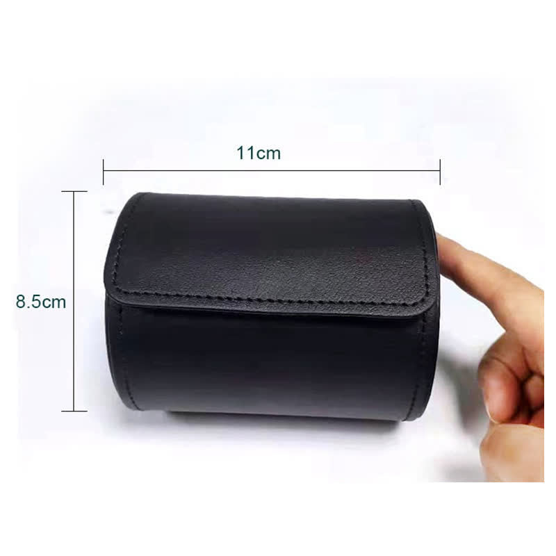 Boîte à cravate ronde noire avec boucle magnétique et étui en cuir