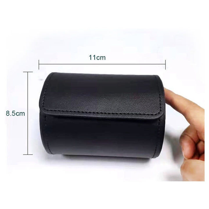 Boîte à cravate ronde noire avec boucle magnétique et étui en cuir