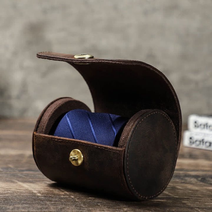 Étui en cuir véritable pour cravate simple Retro Box