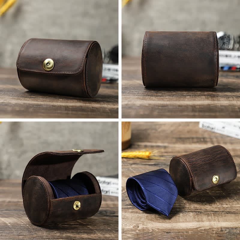 Étui en cuir véritable pour cravate simple Retro Box