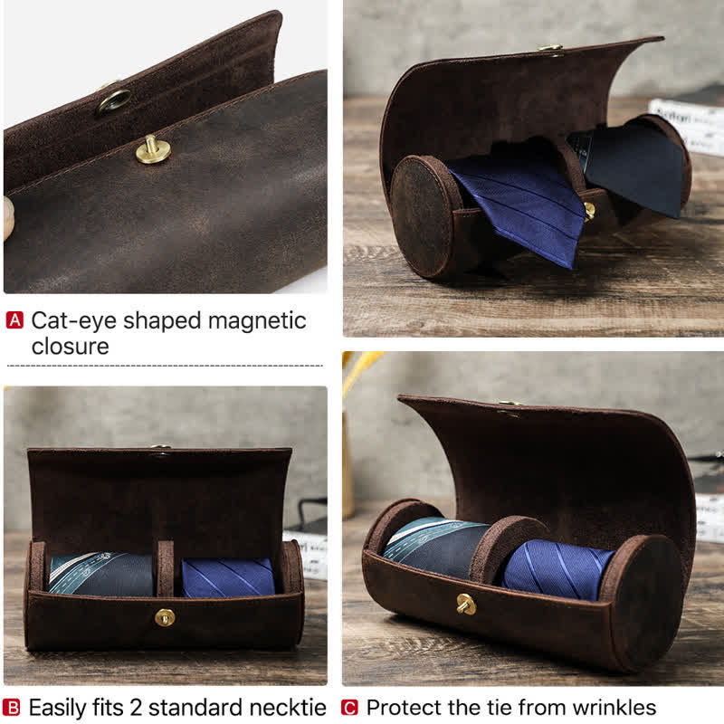 Étui en cuir véritable pour cravate Teo Retro Box