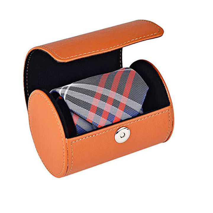 Boîte de rangement pour cravates rondes orange en cuir PU