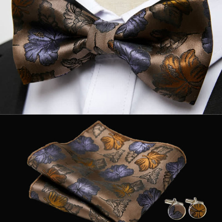 Lot de 3 mouchoirs de poche, boutons de manchette et nœud papillon pour homme avec feuilles d'érable tombantes