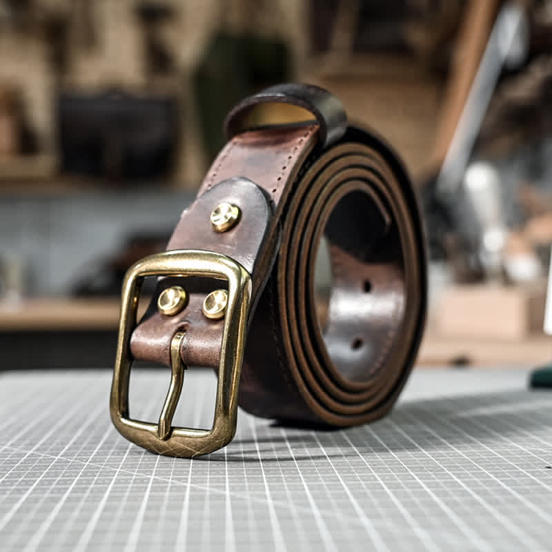 Ceinture en cuir avec boucle en laiton vieilli rétro et coutures faites à la main - image 6