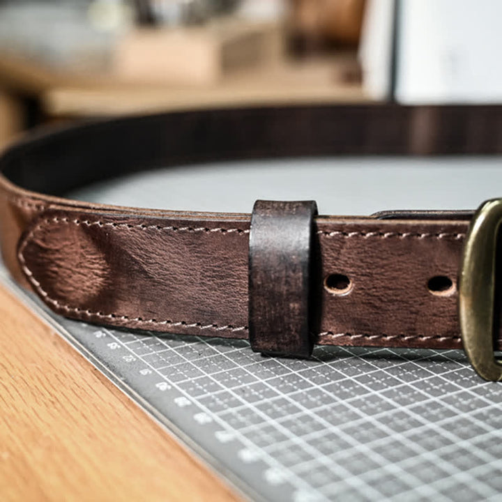Ceinture en cuir avec boucle en laiton vieilli rétro et coutures faites à la main - image 10