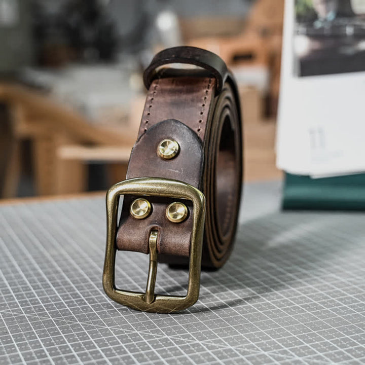 Ceinture en cuir avec boucle en laiton vieilli rétro et coutures faites à la main - image 7