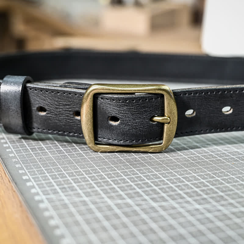 Ceinture en cuir cousue à la main avec boucle en laiton vieilli rétro - image 4