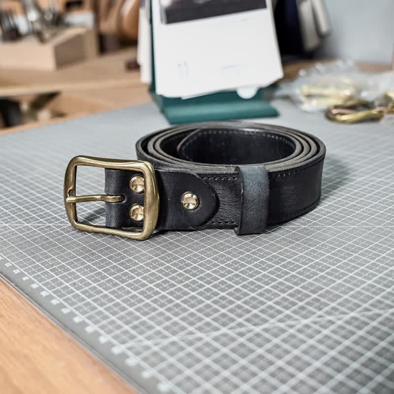 Ceinture en cuir avec boucle en laiton vieilli rétro et coutures faites à la main - image 14