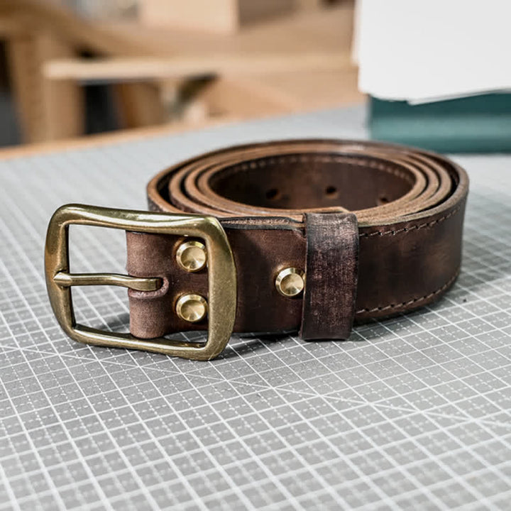 Ceinture en cuir avec boucle en laiton vieilli rétro et coutures faites à la main - image 8