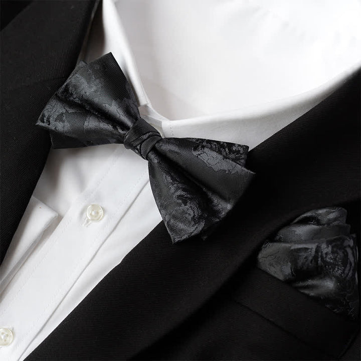 Lot de 2 mouchoirs à fleurs élégants pour hommes avec nœud papillon double épaisseur