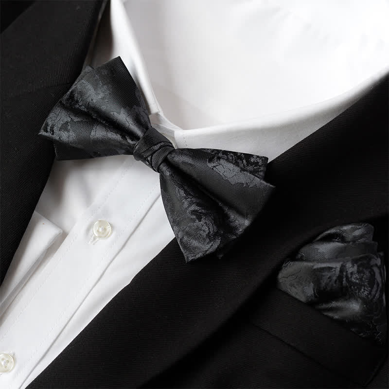 Ensemble de 2 pièces pour homme : mouchoir élégant à fleurs et nœud papillon double épaisseur - Style n° 1 - Nœud papillon + mouchoir - image 0