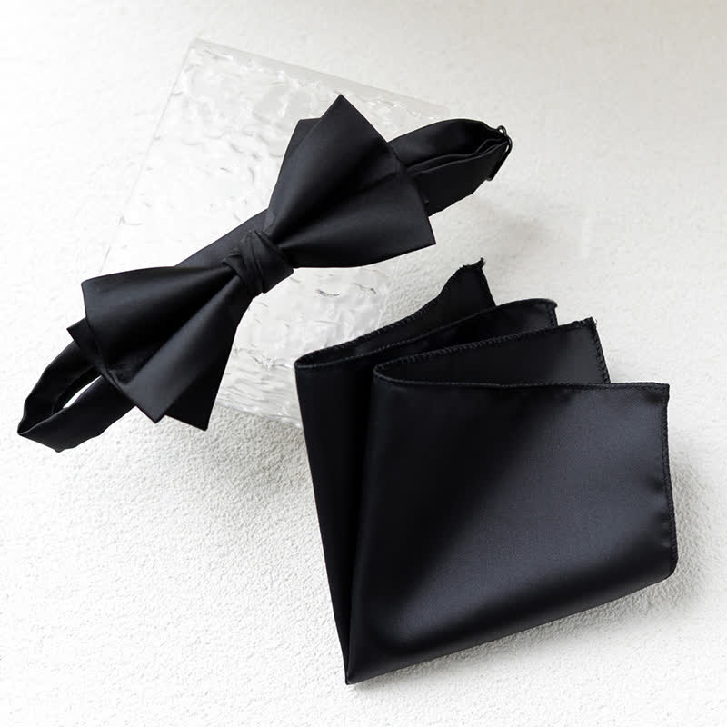 Lot de 2 mouchoirs à fleurs élégants pour hommes avec nœud papillon double épaisseur