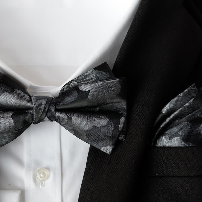 Lot de 2 mouchoirs à fleurs élégants pour hommes avec nœud papillon double épaisseur