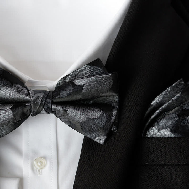 Lot de 2 mouchoirs à fleurs élégants pour hommes avec nœud papillon double épaisseur