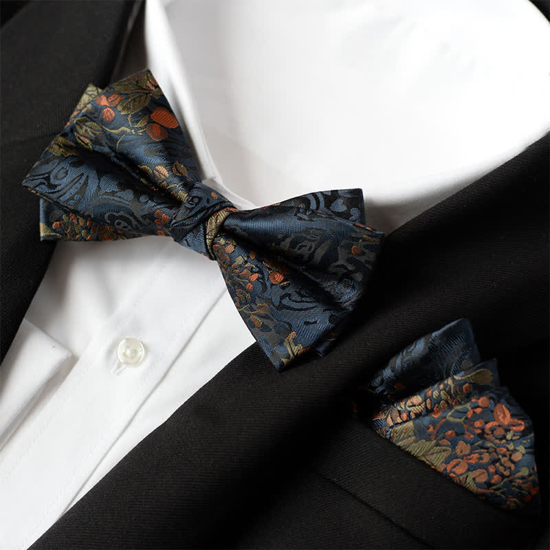 Ensemble de 2 pièces pour homme : mouchoir élégant à fleurs et nœud papillon double épaisseur - Style n° 2 - Nœud papillon + mouchoir - image 3