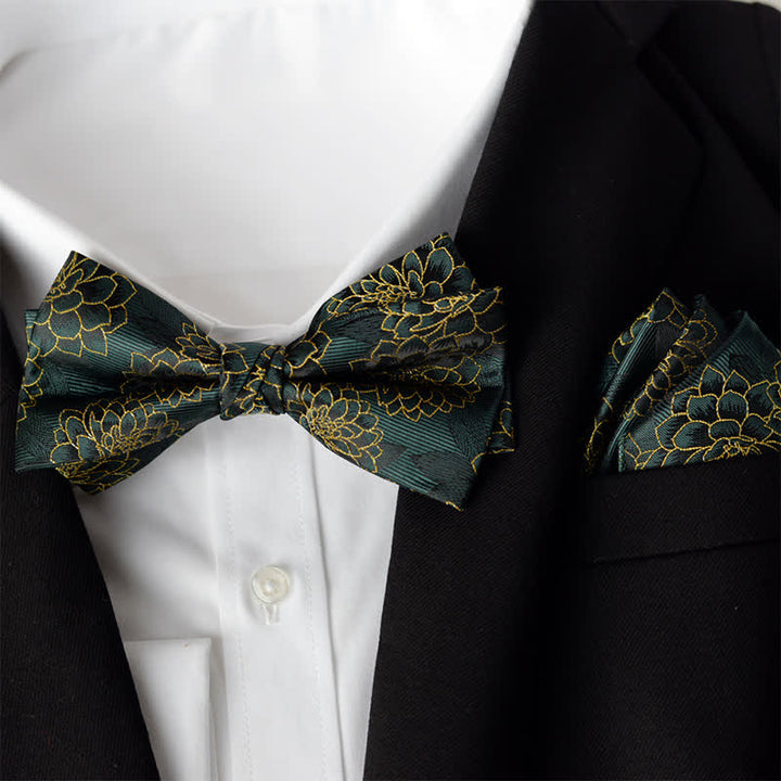 Lot de 2 mouchoirs à fleurs élégants pour hommes avec nœud papillon double épaisseur