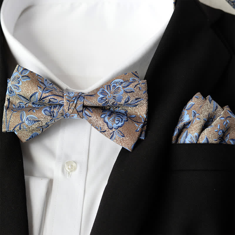 Ensemble de 2 pièces pour homme : mouchoir élégant à fleurs et nœud papillon double épaisseur - Style n° 8 - Nœud papillon + mouchoir - image 9