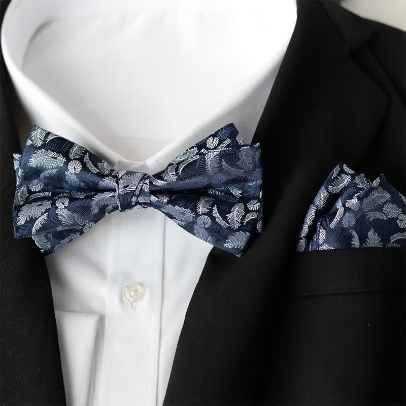 Lot de 2 mouchoirs à fleurs élégants pour hommes avec nœud papillon double épaisseur