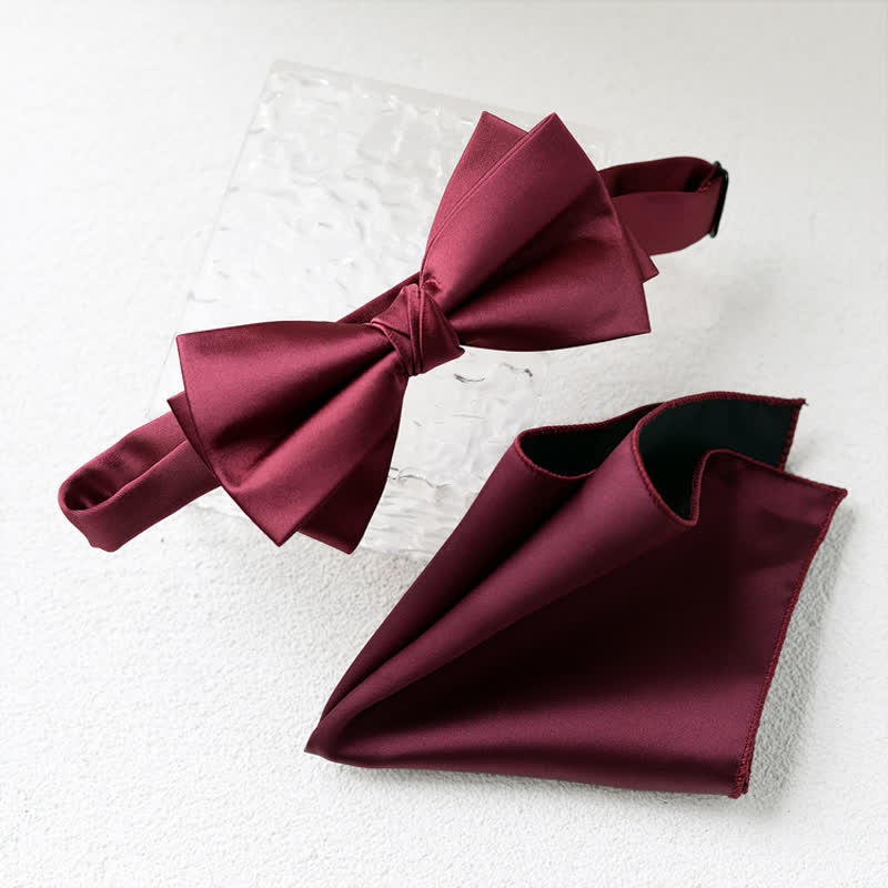 Lot de 2 mouchoirs à fleurs élégants pour hommes avec nœud papillon double épaisseur