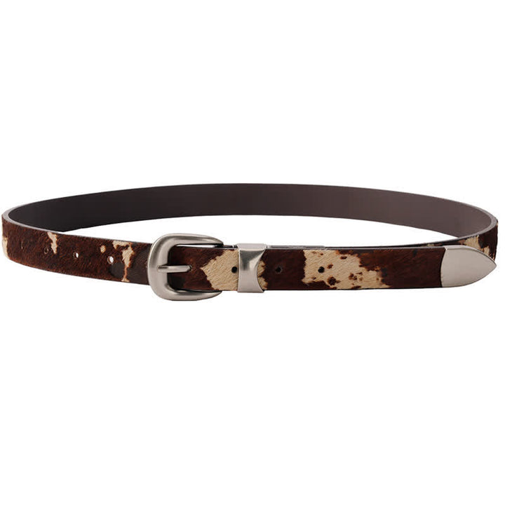 Ceinture en cuir à boucle argentée classique avec imprimé de vache en fausse fourrure