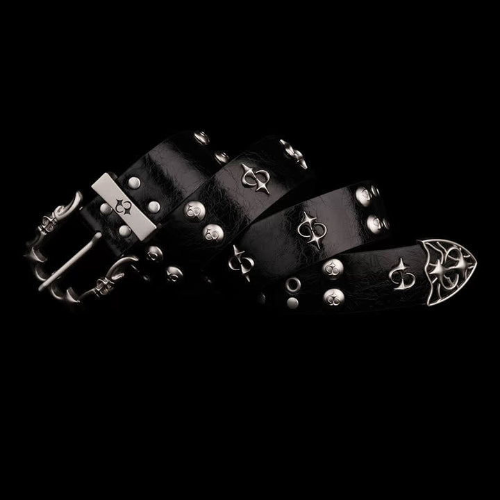 Ceinture de moto en cuir noir avec rivets argentés punk