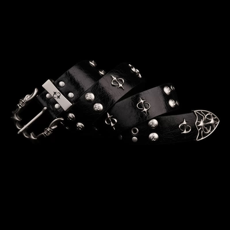 Ceinture de moto en cuir noir avec rivets argentés punk