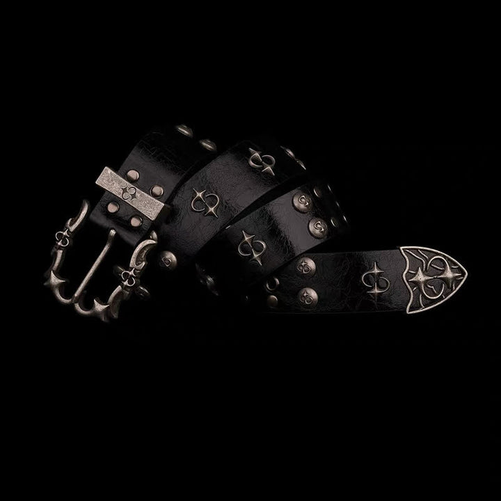 Ceinture de moto en cuir noir avec rivets argentés punk