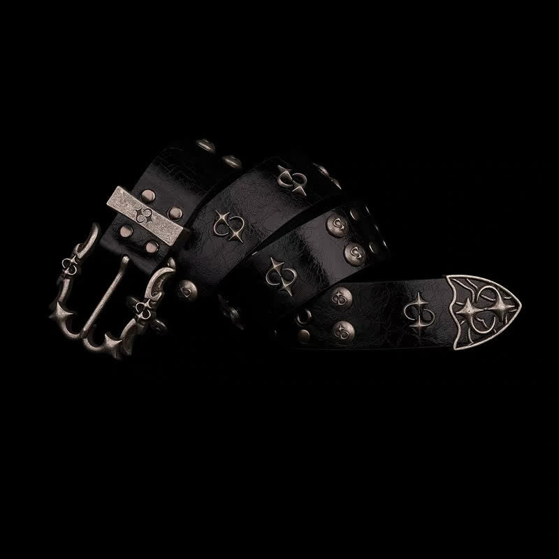Ceinture de moto en cuir noir avec rivets argentés punk