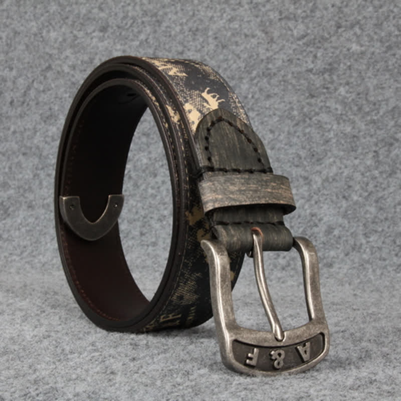 Ceinture en cuir style rétro avec lettres imprimées marron café