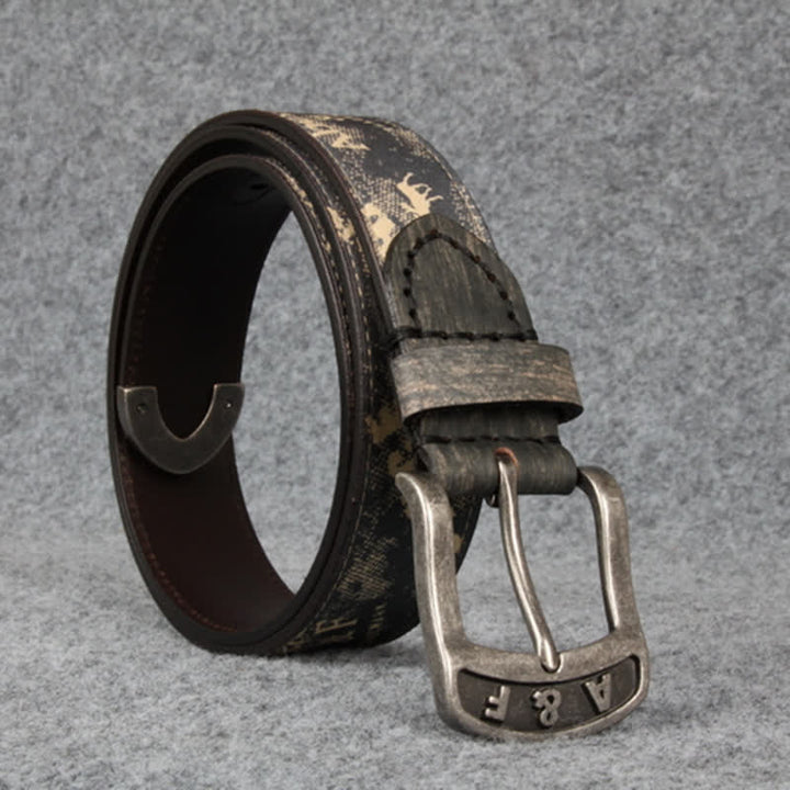 Ceinture en cuir style rétro avec lettres imprimées marron café