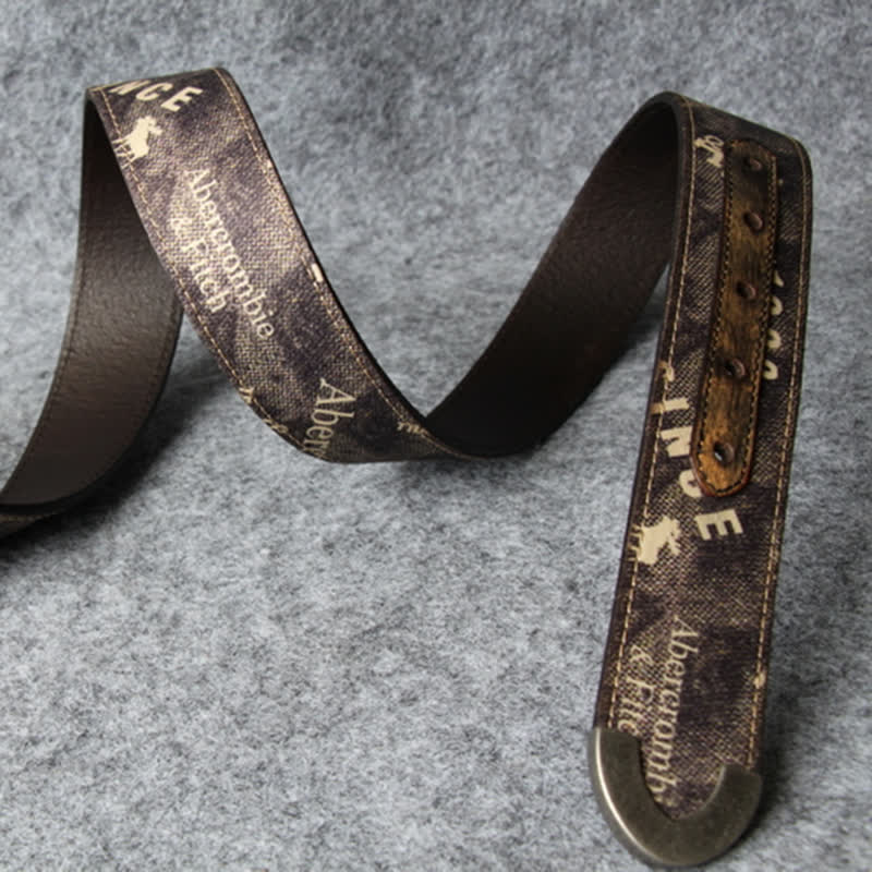 Ceinture en cuir style rétro avec lettres imprimées marron café
