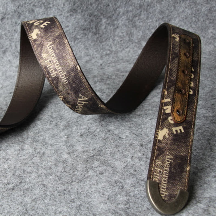 Ceinture en cuir style rétro avec lettres imprimées marron café