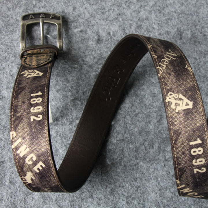 Ceinture en cuir style rétro avec lettres imprimées marron café