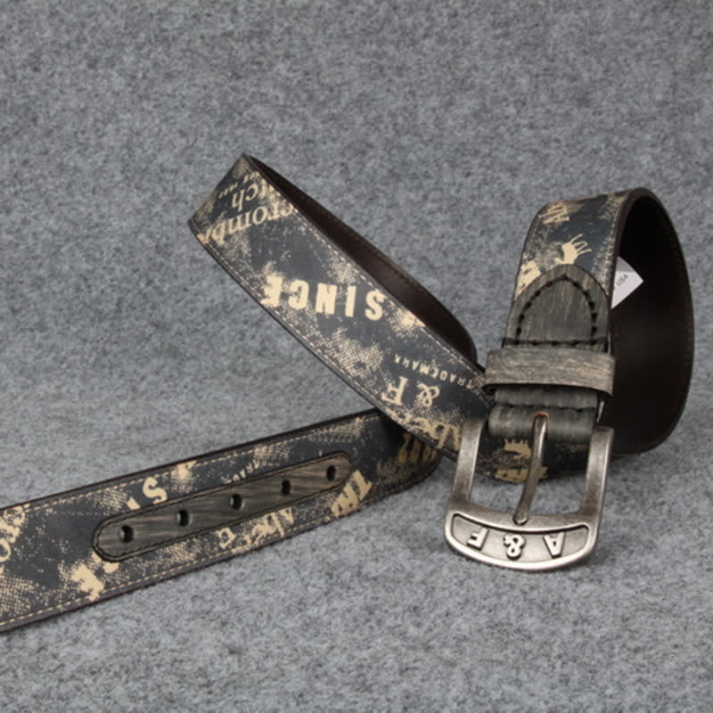 Ceinture en cuir style rétro avec lettres imprimées marron café