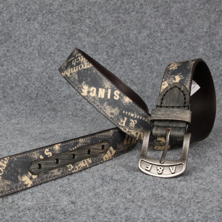 Ceinture en cuir style rétro avec lettres imprimées marron café