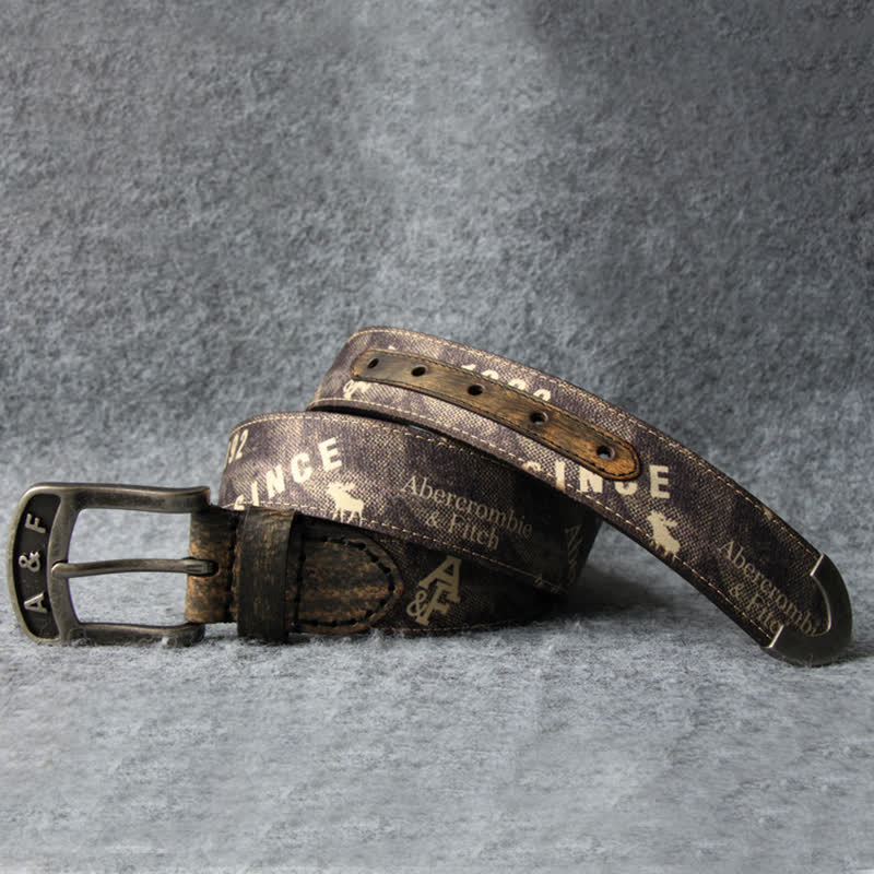 Ceinture en cuir style rétro avec lettres imprimées marron café