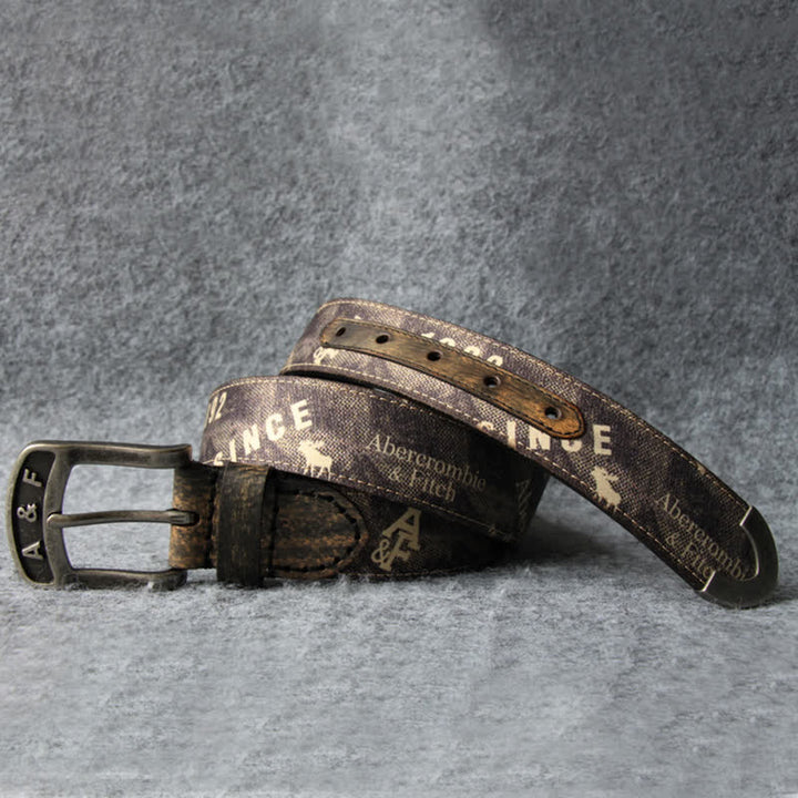 Ceinture en cuir style rétro avec lettres imprimées marron café