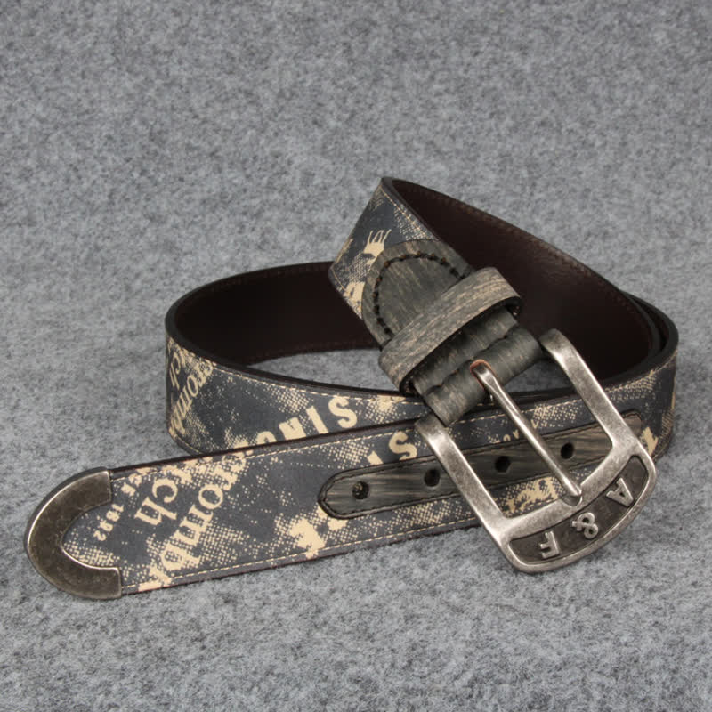 Ceinture en cuir style rétro avec lettres imprimées marron café