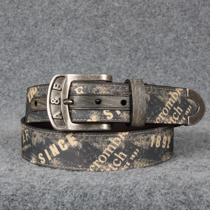 Ceinture en cuir style rétro avec lettres imprimées marron café