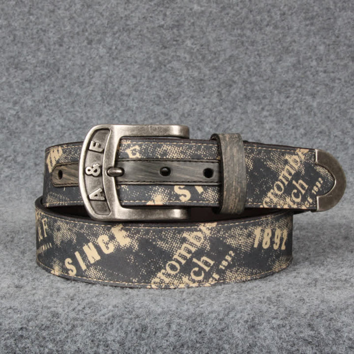 Ceinture en cuir style rétro avec lettres imprimées marron café