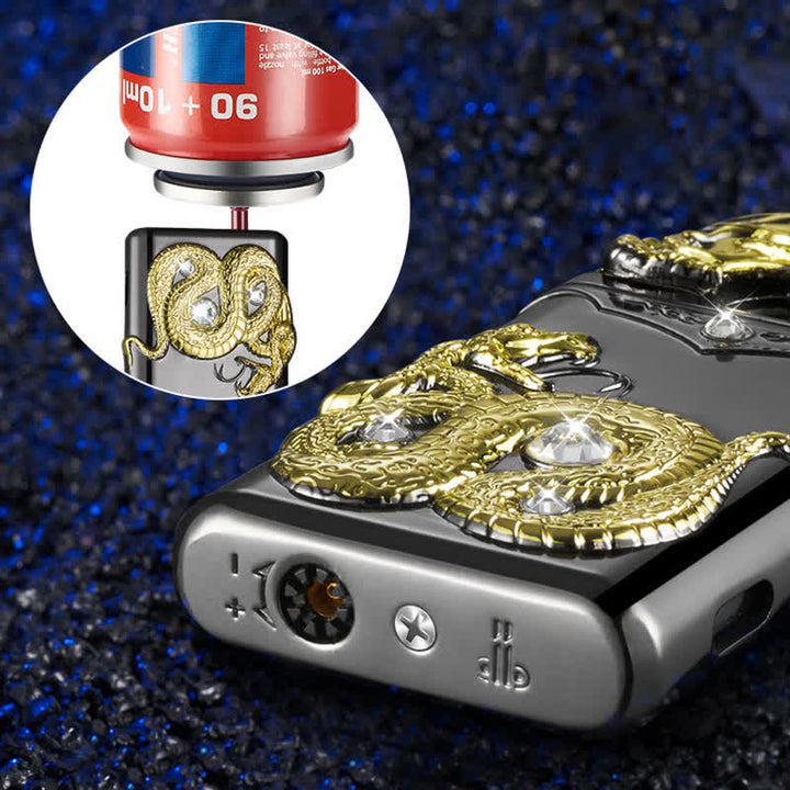 Briquet butane rechargeable en forme de serpent fantaisie avec strass
