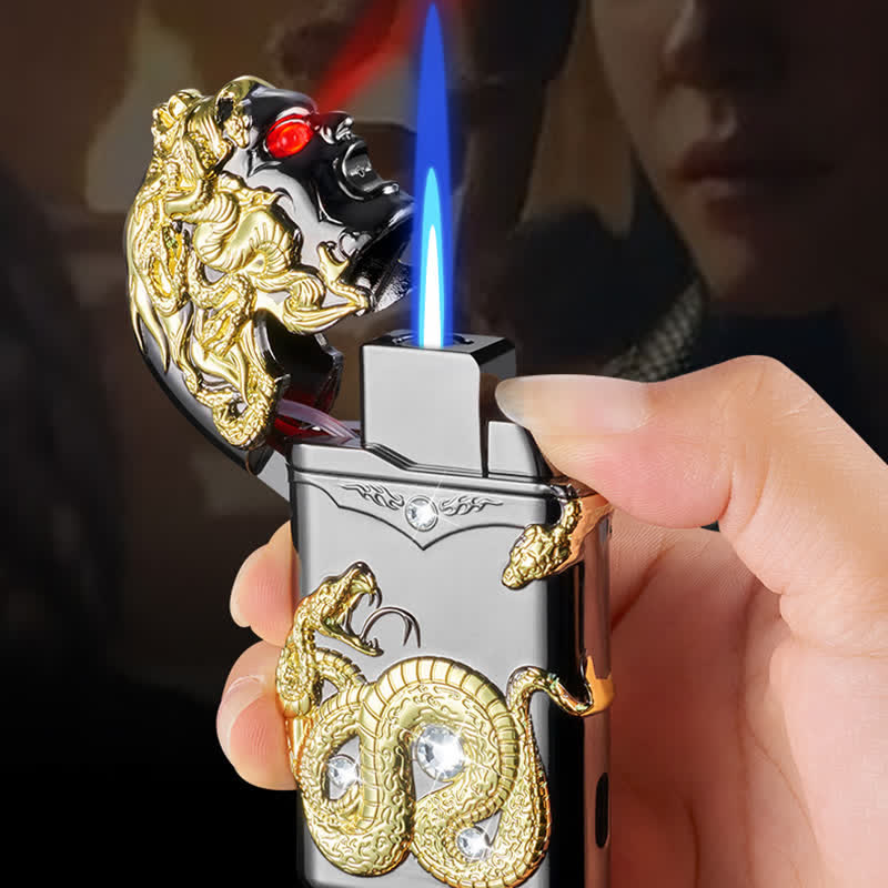 Briquet butane rechargeable en forme de serpent fantaisie avec strass