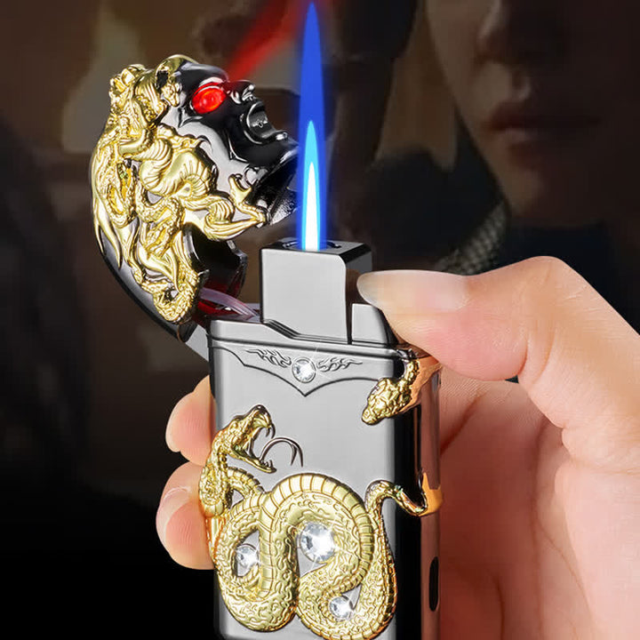 Briquet butane rechargeable en forme de serpent fantaisie avec strass