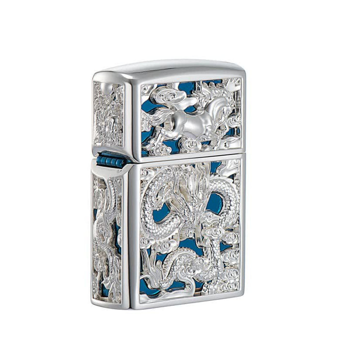 Briquet à kérosène rechargeable en forme de dragon sculpté en 3D en relief - Bleu - image 1