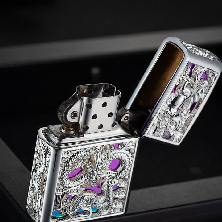 Briquet à kérosène rechargeable en forme de dragon sculpté en 3D en relief - image 4